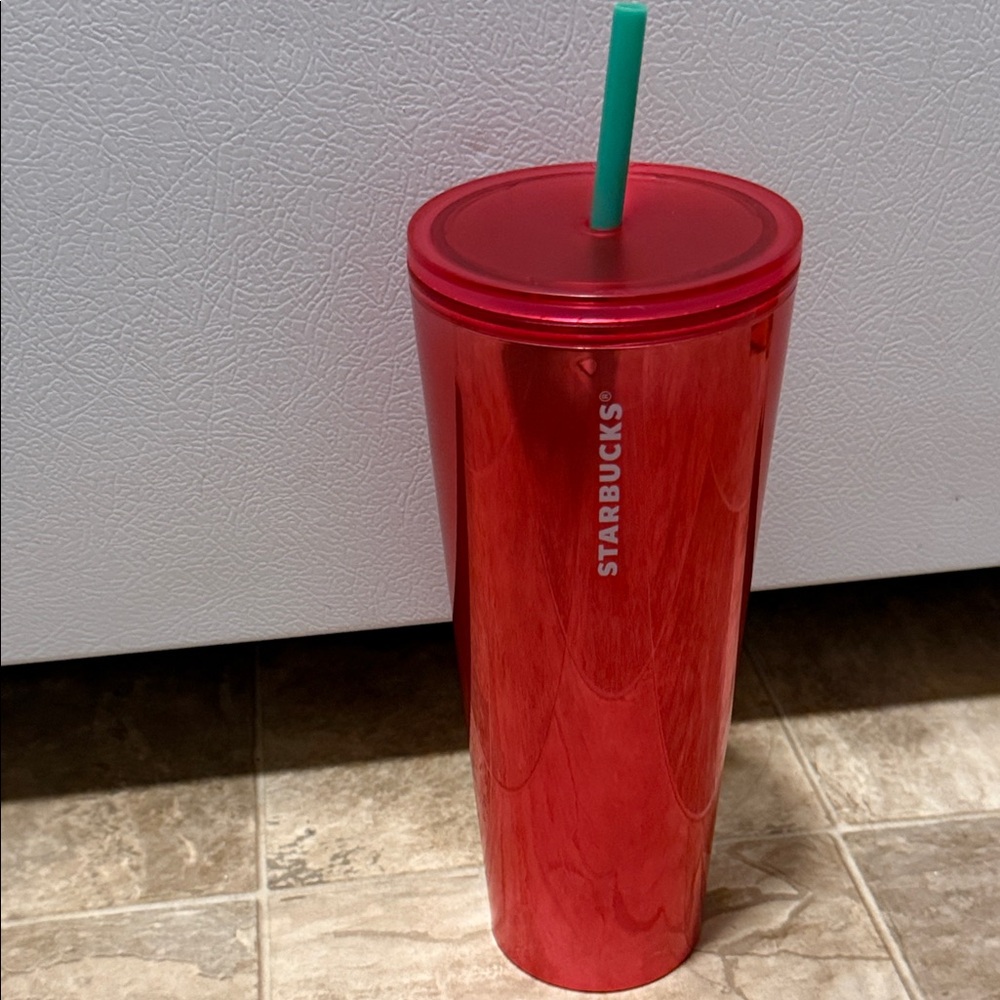 Starbucks Glossy Red Tumbler with Green Straw